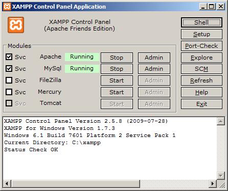 servise (u zavisnosti od verzije Control panel XAMPP-a izgleda slično ovako): 2.
