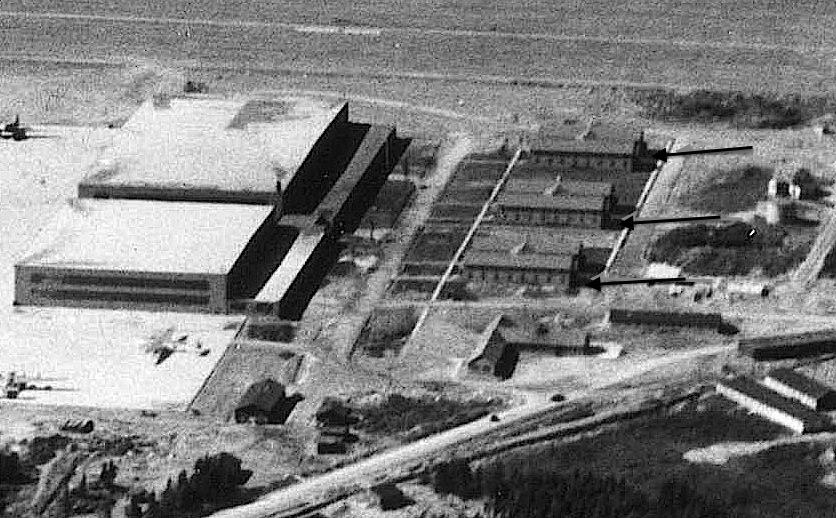 These buildings are indicated on the air photo below around mid-1943. In the early years of the war, these same buildings were also called A. B and C.