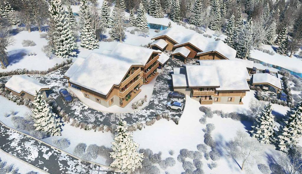The residence «Le Pré d Anne-Chloé» is divided into 3 chalets; it consists in 18 apartments ranging from 1 to 3 bedrooms and 6 three-floor townhouse type chalets, ranging from 4 to 5 bedrooms.