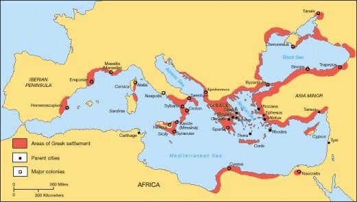 Greek Colonies Lack of farmland and location in Mediterranean led to the creation of many colonies