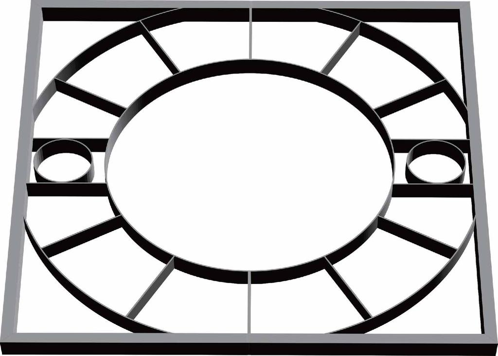 GENERAL SPECIFICATIONS THE PEBBLE HOLE COLLECTION HOT DIP GALVANIZED METAL SUPPORT FRAME Pebble Hole panel grates can be used as tree grates for huge existing trees which are off-centre from common
