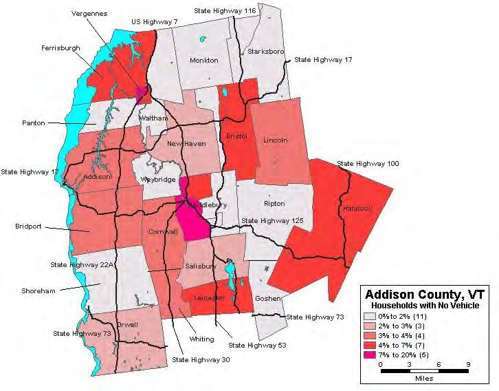 Figure 2-3: No Vehicle Households Low Income Residents A relatively high proportion of Addison County residents live in households with incomes of less than $30,000 per year.