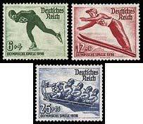1935 - Winter Olympic Games, Garmisch-Partenkirchen 6pf + 4pf green 597 B79 600 12pf + 6pf carmine 598 B80 601 25pf + 15pf ultramarine 599 B81 602 1936-10th Anniversary of "Lufthansa" Airways