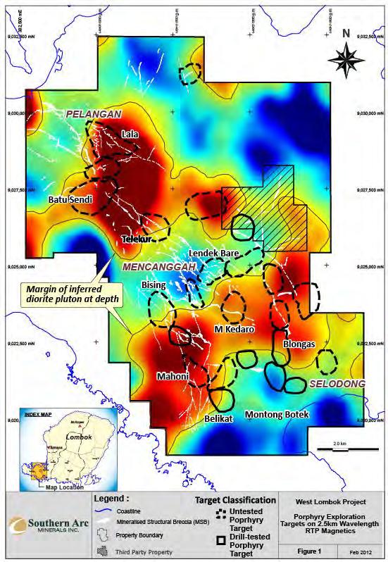 Exploration Activity in 2012 Advanced understanding of porphyry Cu-Au mineralization Airborne magnetic and radiometric survey at 50-metre spacings Porphyry prospectivity study identified 17 new