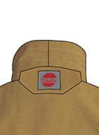 One end of the loop exits through an opening in the outer jacket at the base of the collar covered by a flap.