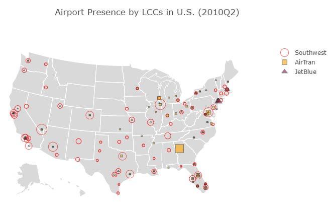 Visualizing airport presence of
