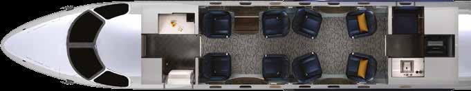 INTERIOR CONFIGURATION OPTIONS Standard configuration seats 8 passengers, with the ability to increase capacity to 12 with