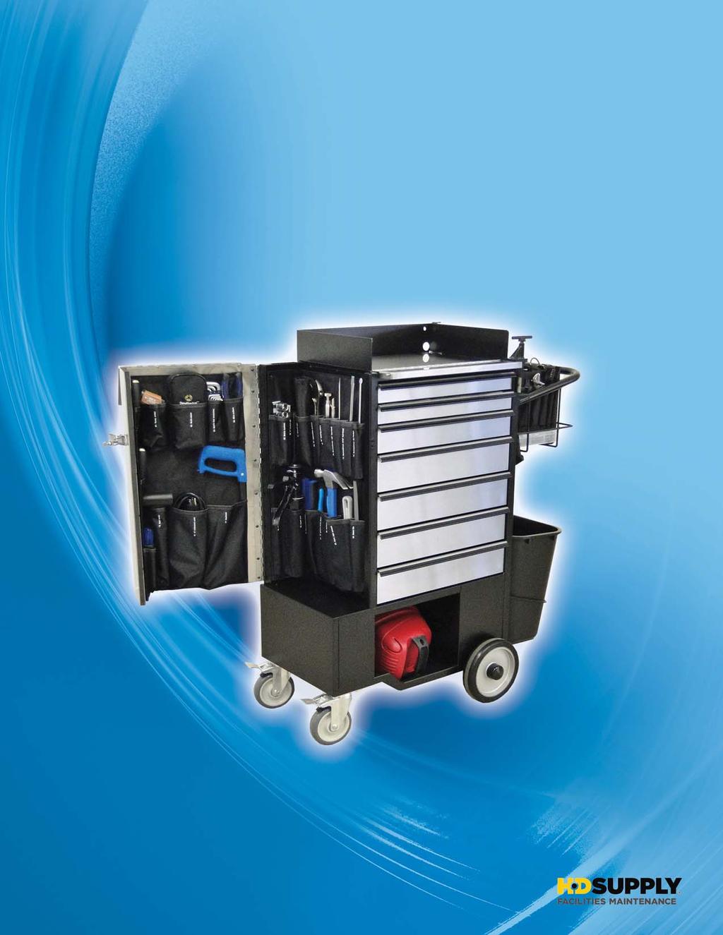 Cart Features Light Weight Narrow Width: 14 Wide Easy to Maneuver ON THE RIGHT SIDE (NOT SHOWN) 3 Large Utility Pockets Holds spray bottles, rags, knee pads and other Fluorescent Light Tube Storage