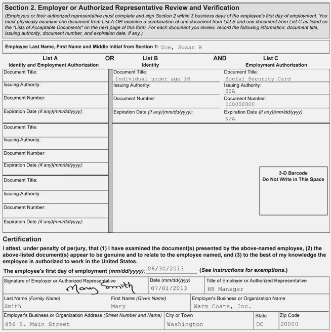 1 2 3 4 5 Figure 4: Completing Section 2 of Form I-9 for Minors without List B Documents 1 2 3 4 5 Enter the employee s name from Section 1 at the top of Section 2.