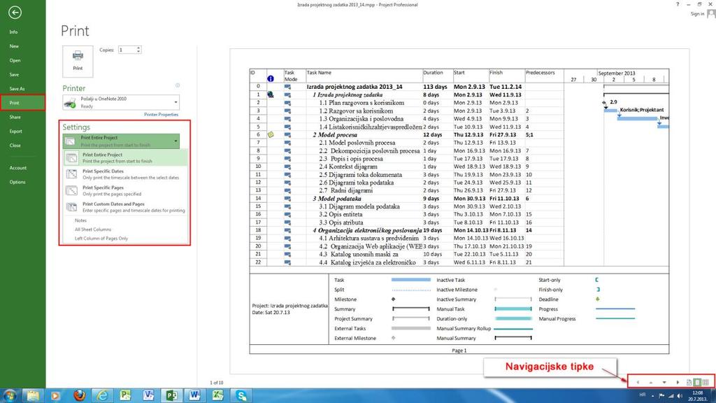Slika 48: Izgled projekta prije tiskanja Daljnje mogućnosti su ispisi različitih izvješća: Iz kartice Report nalaze se grupe View Reporst i Visual Reports Export.