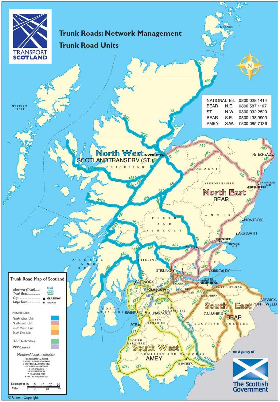 The Scottish Network TS is responsible for overseeing the construction, maintenance and operation of Scotland s trunk road and motorway