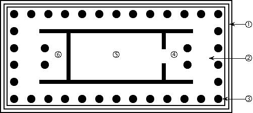 3. Identify the following features on the floor plan below: peristyle, naos or cella, pronaos,