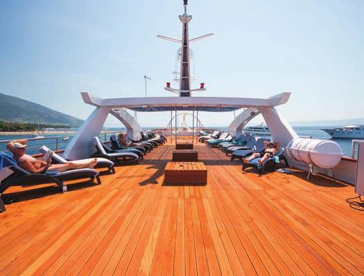 Vessels have a dining room with bar and TV, free Wi-Fi, a large sundeck with sun beds, swimming platform, and outdoor showers. Beds may be double or twin on all decks.