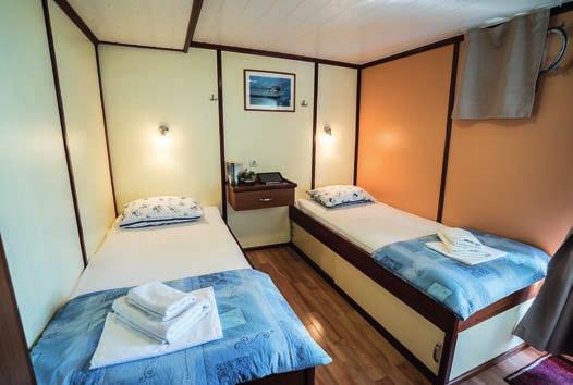 Triple can be found on the main and lower deck and are bunk beds. Vessel can accommodate 40 passengers with its 19 guest cabins. INCLUSIONS Accommodation with private shower and toilet, A/C, and safe.
