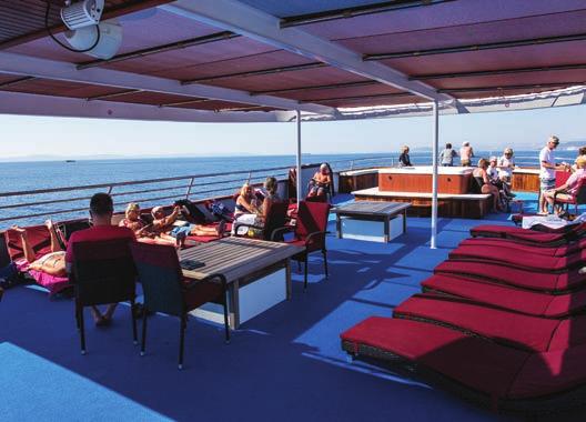Vessel has an air conditioned saloon restaurant with a bar and LCD TV, a swimming platform, outdoor showers and toilets, a sun deck with sun beds, and an outdoor rooftop Jacuzzi.