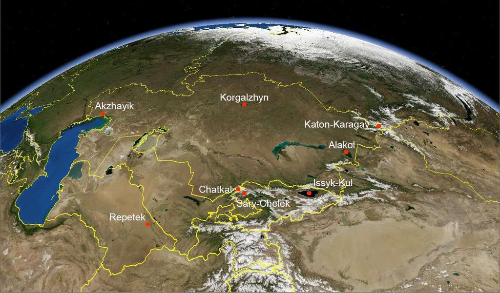 9 existing biosphere reserves in Central Asia in 2015 1. Korgalzhyn (2012) 2.