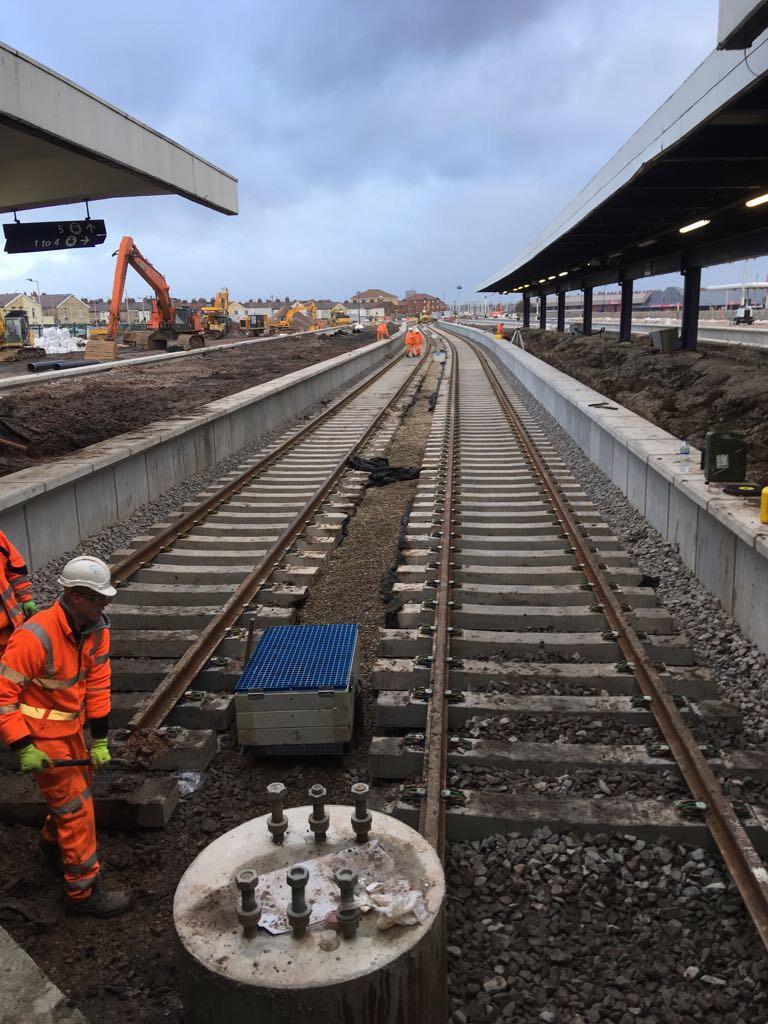 Photo: New tracks installed into platforms 4 & 5 at Blackpool North The station remains a hive of activity as Team Orange