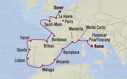 the Bay of Biscay 13 Aug Bordeaux, Frace 5 am 14 Aug Bordeaux, Frace 3 pm 15 Aug Bilbao, Spai 8 am 4 pm 16 Aug Ferrol, Spai 9 am 6