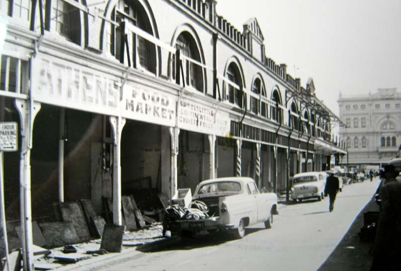The row of shops that were demolished as part of the 1960s redevelopment of The market. Adelaide City Archives. 2.