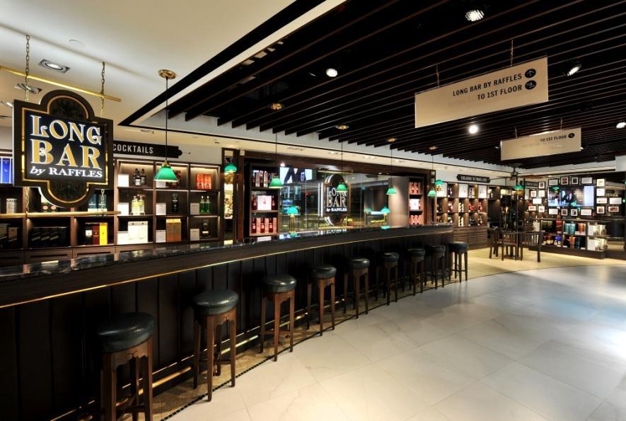 Long Bar by Raffles, DFS Wine & Spirits Duty Free store, Terminal 3 One of the store's most innovative features includes a Long Bar by Raffles in collaboration with one of