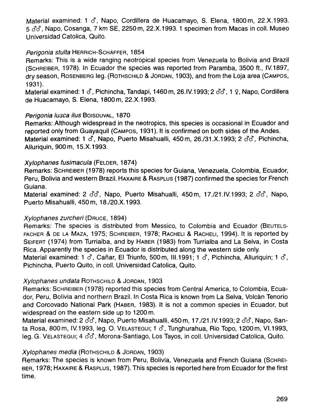 Material examined: 1 d, Napo, Cordillera de Huacamayo, S. Elena, 1800 m, 22.X.1993. 5 d d, Napo, Cosanga, 7 km SE, 2250 m, 22.X.1993.1 specimen from Macas in coll. Museo Universidad Catolica, Quito.
