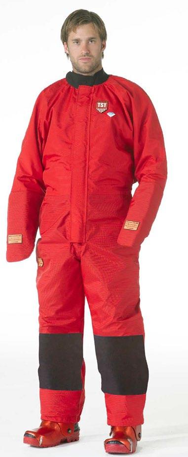 OVERALL WITH HAND PROTECTION Protection against water jets on the front of the legs, the forearms and on the integrated Hand Protection.