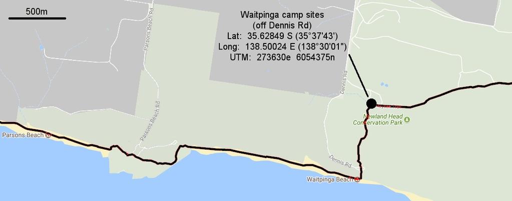 Waitpinga camp sites, inside Newland Head Conservation Park.