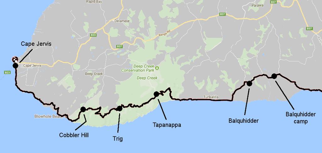 Vodafone coverage is non-existent even at Cape Jervis. Cape Jervis to Tapanappa is usually open to walkers all year, except on days of Total Fire Ban.