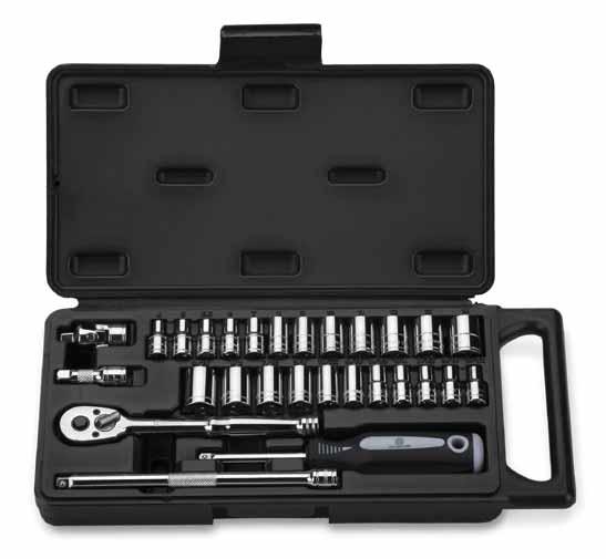 1/4" Drive 6 Point Socket Sets Highly-polished chrome for appearance and durability Cold-formed alloy Hardened for ultimate strength and durability SN10001 28-Piece Socket Set Size SAE Size Metric