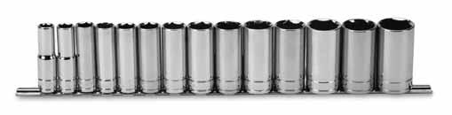 1/2" Drive Deep 6 Point Socket Sets Deep well socket for bolt clearance Highly-polished chrome for appearance and durability Made from high-grade chrome vanadium steel Hardened for