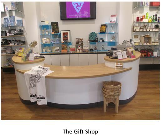 8 Gift Shop Our Gift Shop is located on the ground floor, and can be accessed on the level from the main entrance or via a set of ten steps with handrail and revolving door from the Victorian