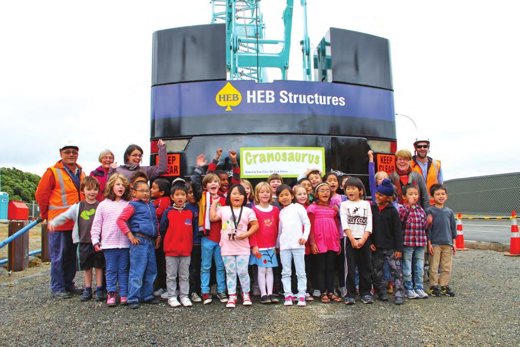 18 April 2013: Mount Cook School s Kiwi Class poses with crane