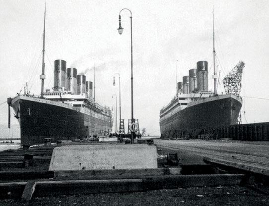 TITANIC S 100th ANNIVERSARY Clockwise from facing page, top: passengers take a stroll on deck while docked in County Cork; tugs give Titanic a helping hand; eye witness sketches of the ship s final