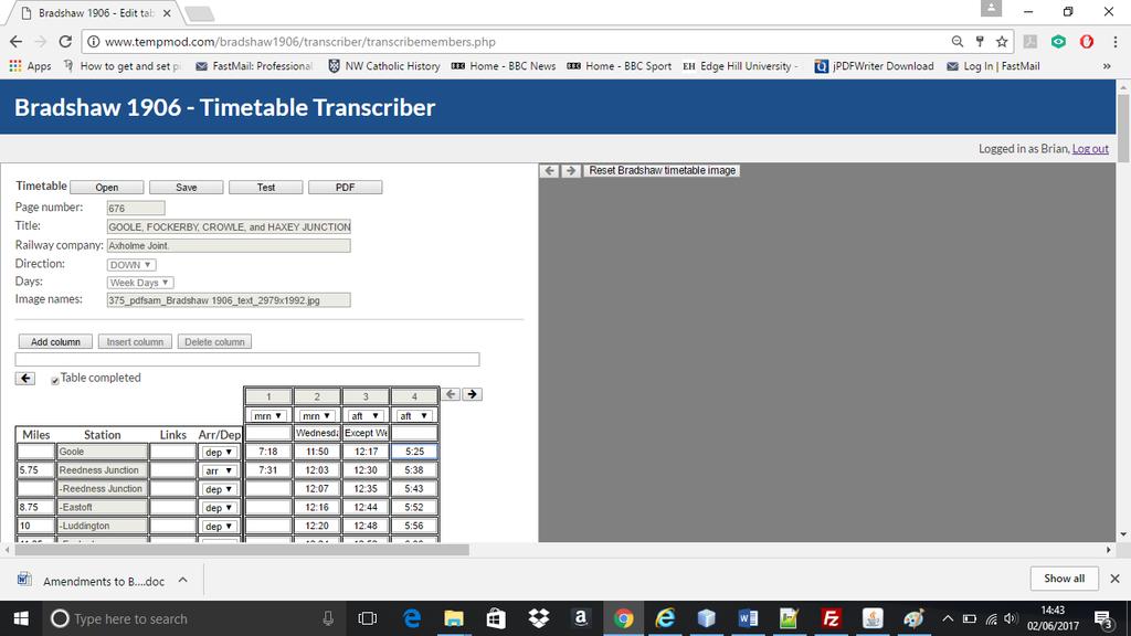 This opens the selected timetable as shown below in Figure 4: Figure 4: An open timetable The left hand side is the form where you edit the table.