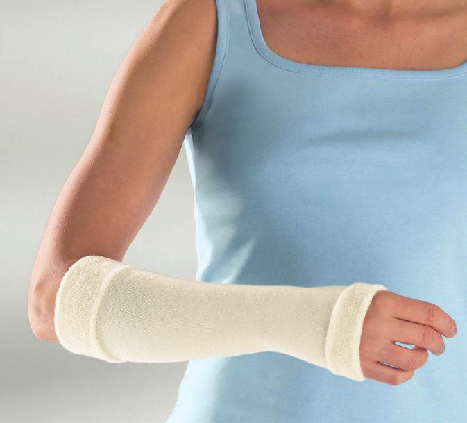 Stretches widthwise approximately five times its original width Not made with natural rubber latex 85% cotton (unbleached), 15% elastane tg soft Tubular Padding Bandage Size Unstretched Measurement
