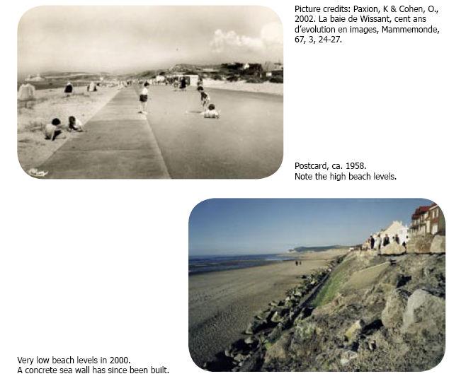 Very low beach levels in 2000. A concrete sea wall has since been built. Postcard, ca.