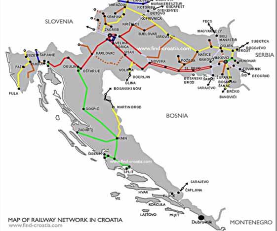 from Zagreb to Vinkovci (and on to Belgrade, Serbia) from Zagreb to Osijek via Koprivnica or via Strizivojna-Vrpolje(Djakovo)