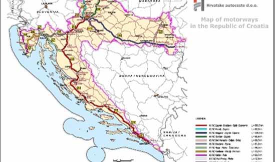 Image 3: MAP of Transport System in Croatia (Hrvatske autoceste d.o.o.) The road network of the Republic of Croatia is being managed by: Hrvatske ceste d.o.o. Company for operation, construction and maintenance of State roads: www.