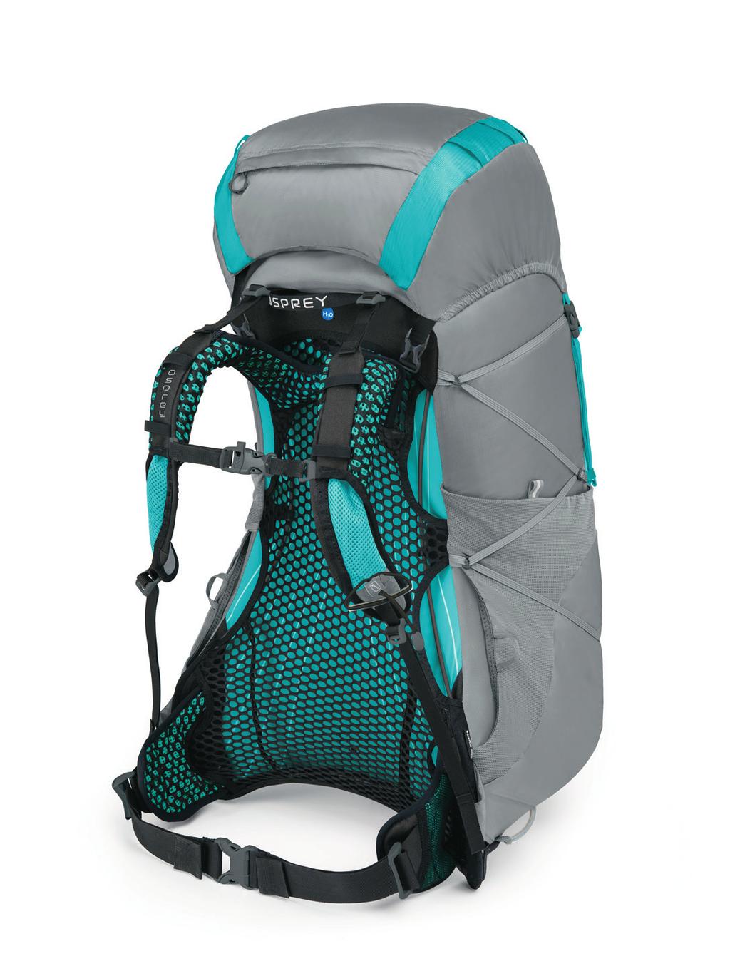 CARRY 1 ULTRALIGHT AIRSPEED SUSPENSION + 6065 aluminum frame + 3D-tensioned breathable mesh backpanel with side ventilation 2 EXOFORM HARNESS + Seamless layered mesh provides improved comfort and