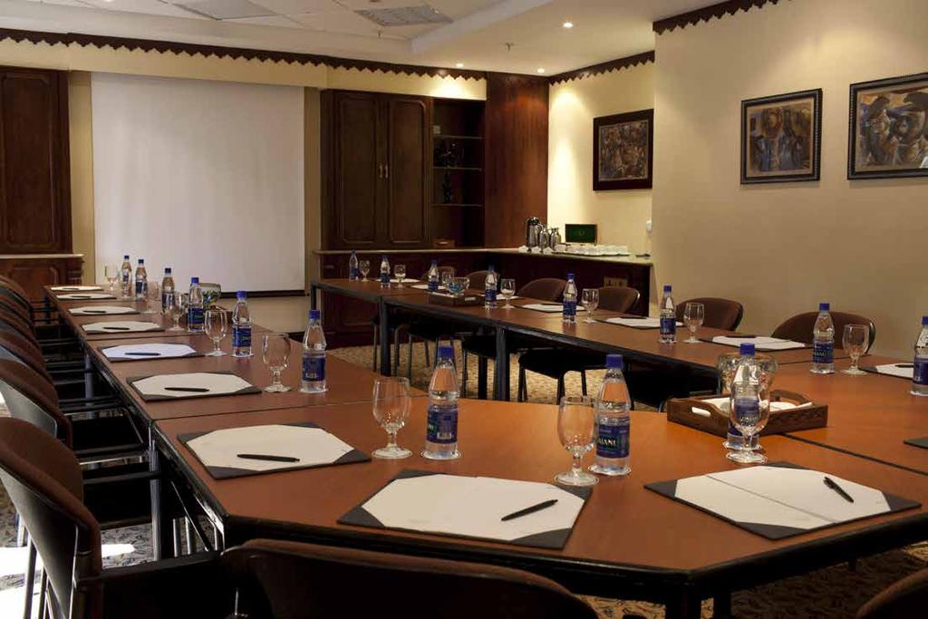 The room includes: Complimentary wireless internet Adjustable lighting Air conditioning Podium/lectern Overhead
