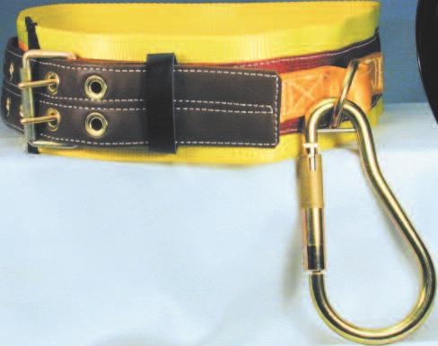 The 3" wide buckle strap, sewn with high-tenacity nylon thread and riveted with copper rivets to the 5" wide body strap, is fitted with a double tongue buckle,