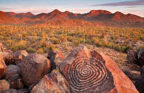 A spiral petroglyph etched into Signal Rock in TMD by indigenous inhabitants of what is now Saguaro National Park.