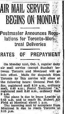to charge extra for air mail in Canada until there was a daily air mail service between