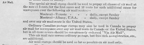 There is also the announcement in the October 1928 Monthly Supplement to the Post Office Guide, which only gave two routes for which the new 5 cents air mail stamp was required: Montreal - Toronto,