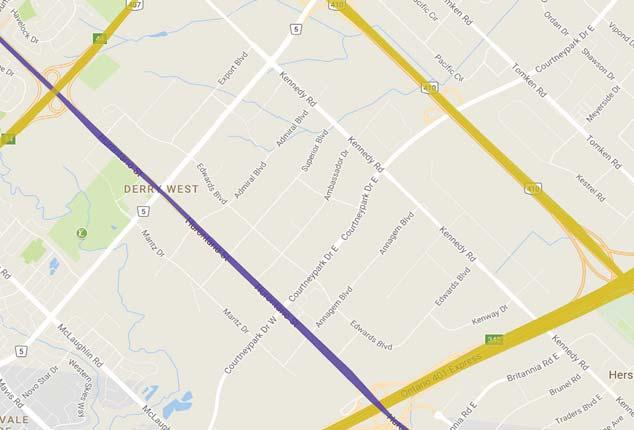 a short distance south of the 407 ETR Highway and Hurontario
