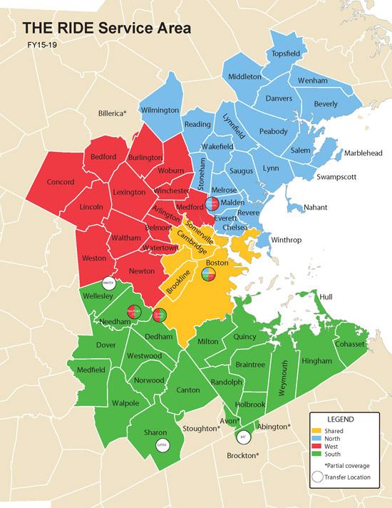 Map of MBTA (Boston) ADA Paratransit Service Area