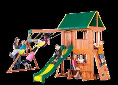The wooden swing set includes two belt swings and a trapeze bar to keep the whole gang flying high, while the 8 long super safe speedy slide, with high walls for added safety, provides crazy sliding