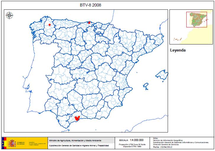 BTV-8 8 SPAIN 2008 DATE PROVINCE LVU OUTBREAKS January Cantabria Solares