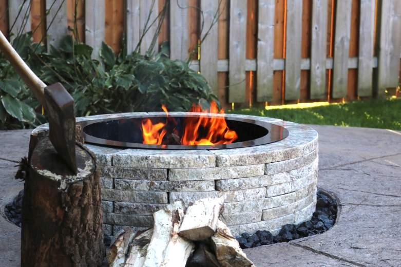 SMALL Model 35R-Wood 35 outside diameter 11 height 90 pieces of granite Powder coated fire ring 650 lbs Quick setup Model 35R Wood.