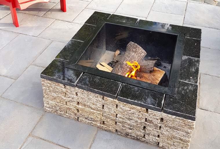 SQUARE Model 35SQ-Wood 35 outside diameter 11 height 108 pieces of granite Powder coated fire ring 650 lbs Quick setup Model 35SQ Wood.